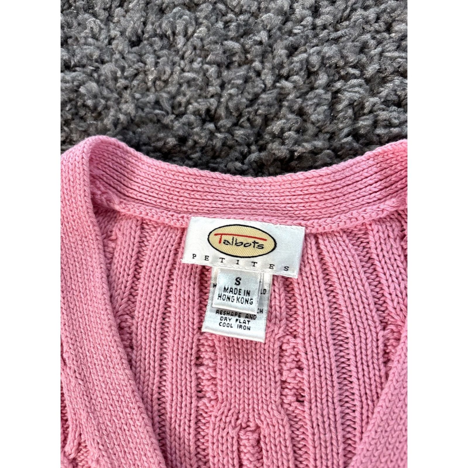 Talbots VINTAGE Talbots Cardigan Sweater Womens Small Cotton Pink 90s Chunky-Knit V-Neck Cardigan Womens S Pink 90s Mens? Size S / US 4 / IT 40 - 4 Thumbnail