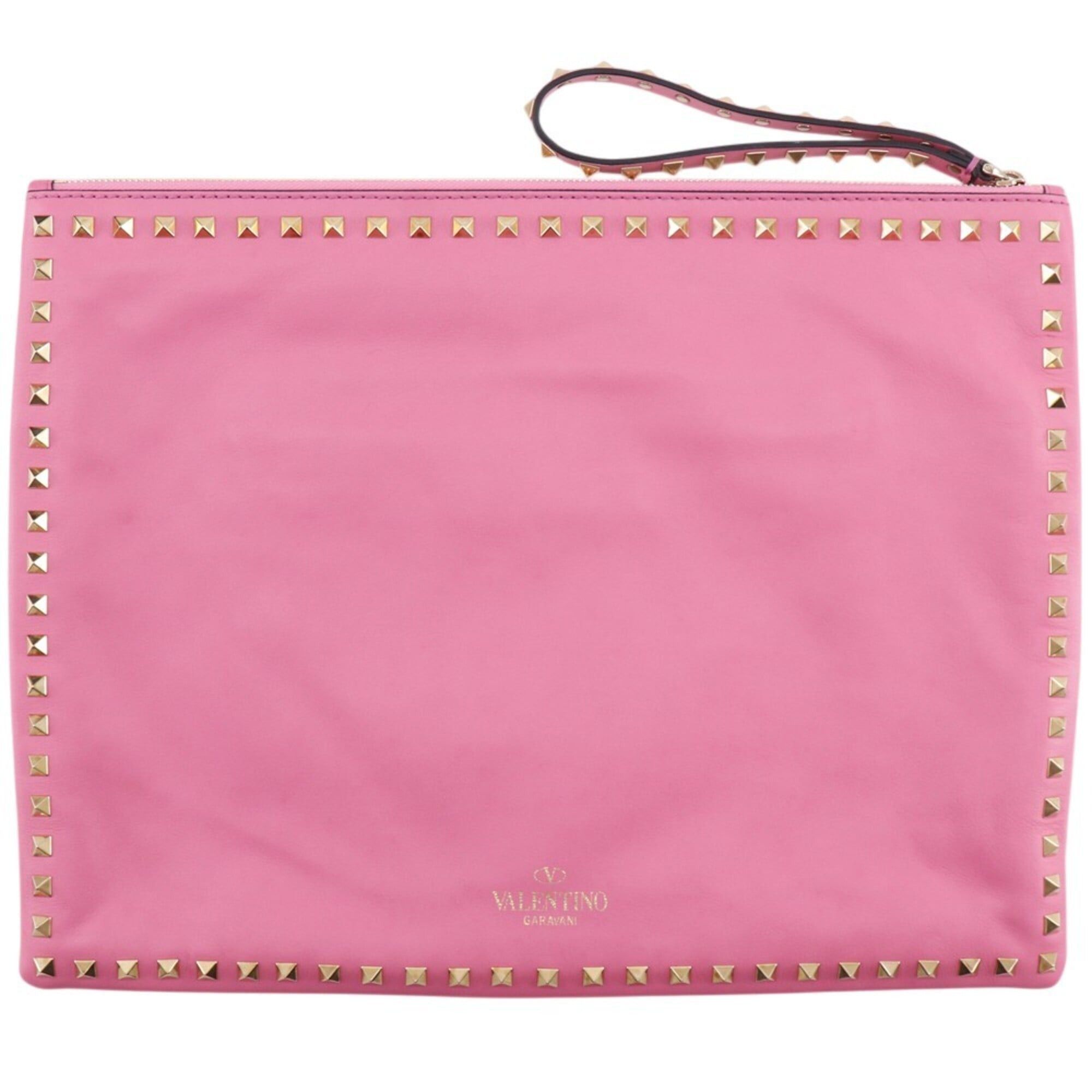 Valentino Valentino Rockstuds Clutch Bag, Leather, Pink, Women's Size ONE SIZE - 1 Thumbnail