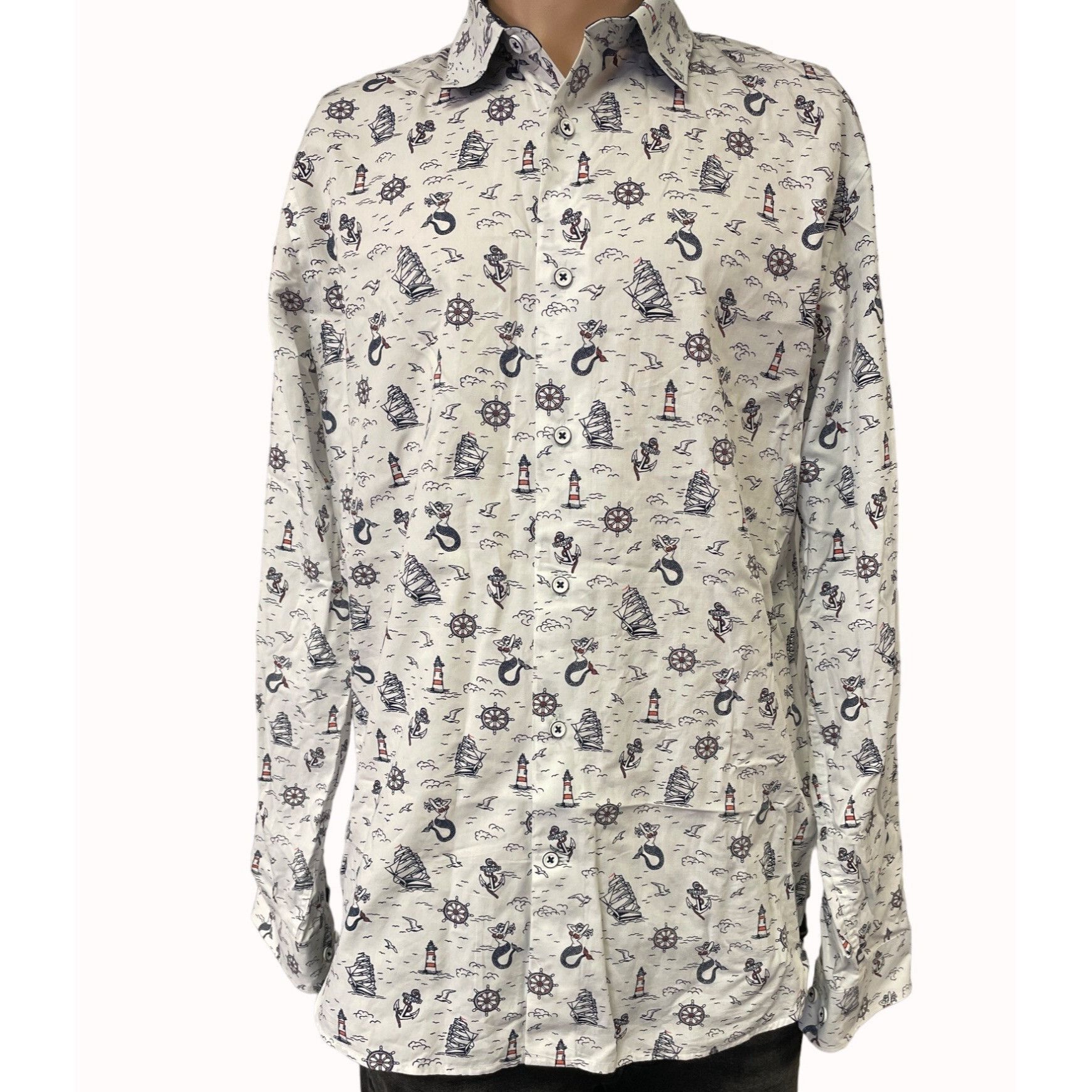 Express Express Men's White Nautical Button up Shirt Long Sleeves Si Size US M / EU 48-50 / 2 - 1 Thumbnail