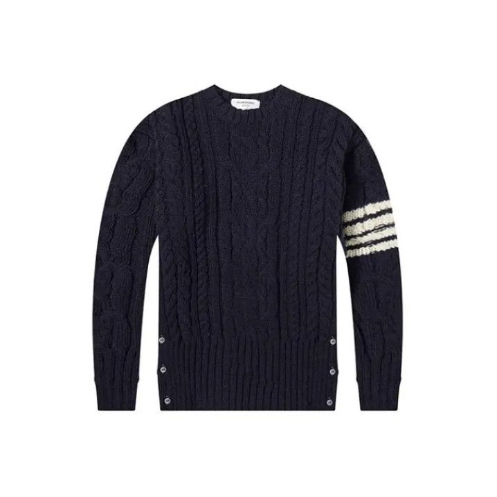 Thom Browne Thom Browne Navy Cable Knit Wool Sweater Size US L / EU 52-54 / 3 - 1 Thumbnail
