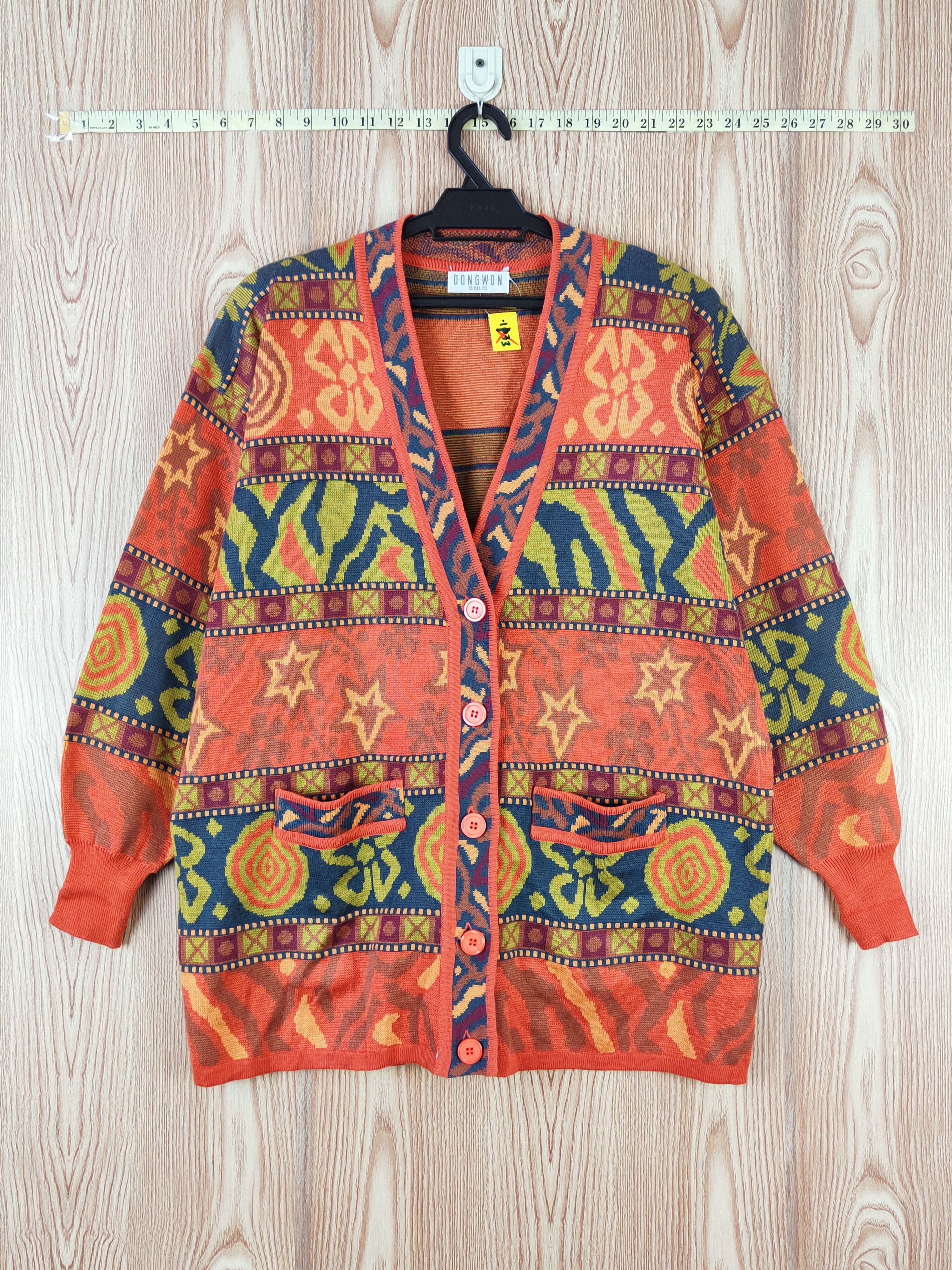 Vintage Dongwon Orange art Knitwear Cardigan #W746 Size US L / EU 52-54 / 3 - 1 Thumbnail