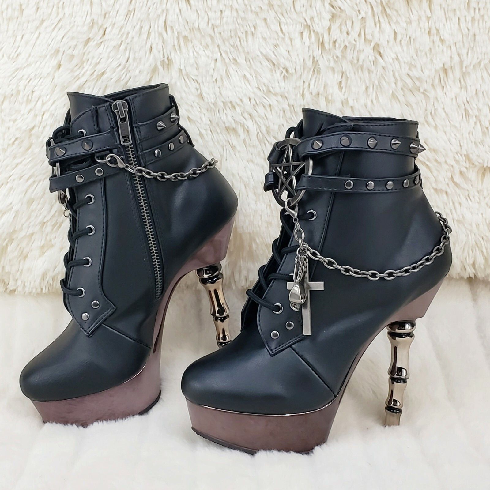 Other MUERTO 1001 Finger Bone Heel Platform Biker Ankle Boots Char Size US 6 / IT 36 - 2 Thumbnail