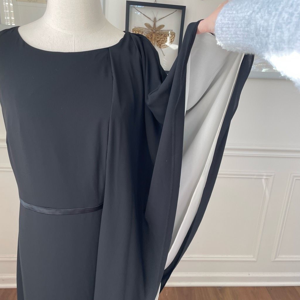 Halston Halston Black White Colorblock Half Cape Flutter Cocktail Dr Size M / US 6-8 / IT 42-44 - 5 Thumbnail