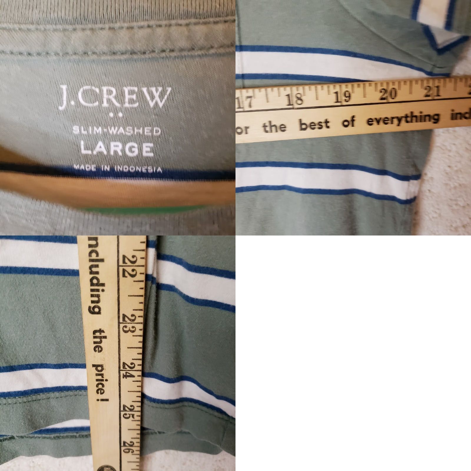 J.Crew J.CREW Shirt Mens L Green Striped Slim Washed Crew Neck Short Sleeve Casual Tee Size US L / EU 52-54 / 3 - 8 Thumbnail