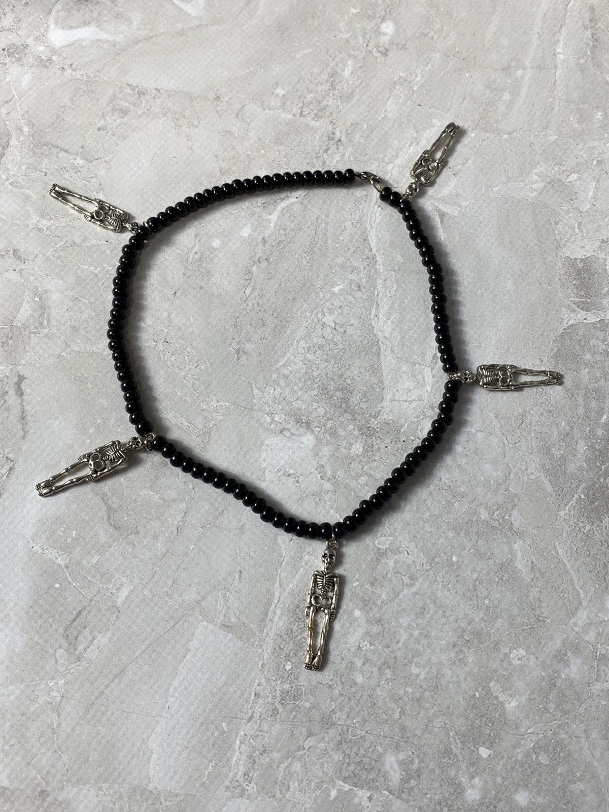 Japanese Brand Y2K Punk Choker Necklace. Black Beads. Skeleton Charms Size ONE SIZE - 1 Thumbnail