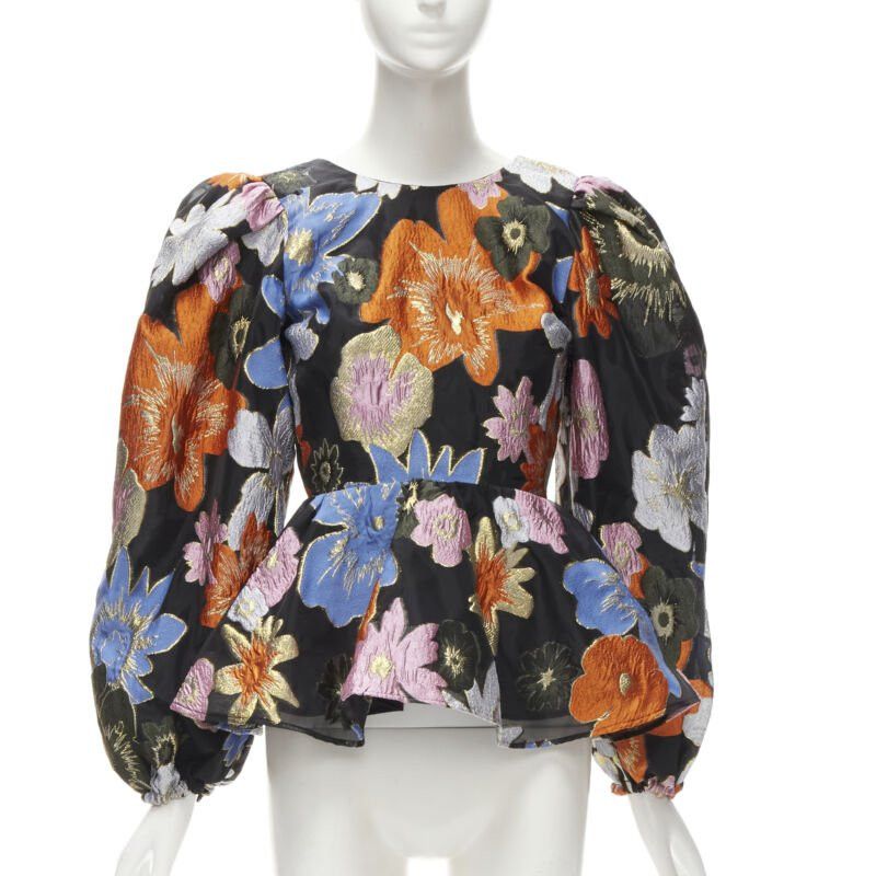 Stine Goya STINE GOYA orange blue floral jacquard peplum balloon sleeves top XS Size XS / US 0-2 / IT 36-38 - 1 Thumbnail
