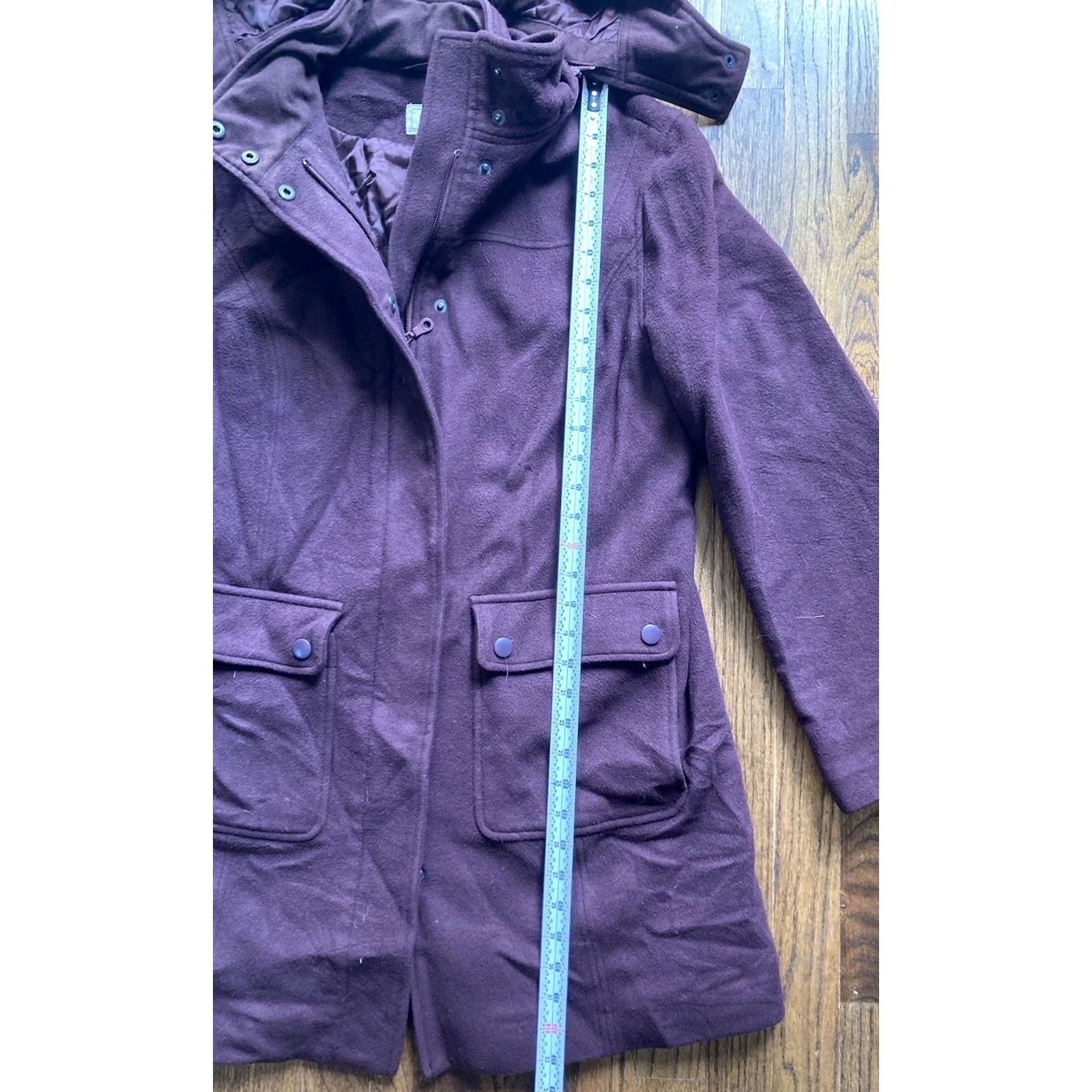 Vintage VINTAGE L.L. Bean Coat Womens Medium Burgundy Wool Pea Coat Hooded Trench Size M / US 6-8 / IT 42-44 - 5 Thumbnail