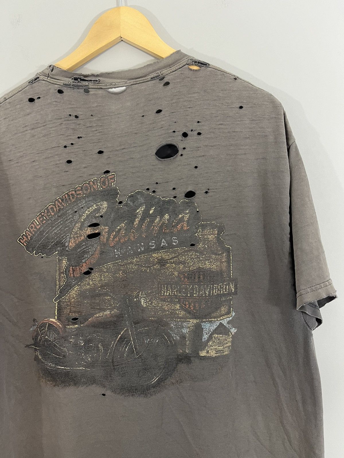 Harley Davidson Thrashed Sun Faded Distressed Y2K KANSAS Tee Size US XL / EU 56 / 4 - 10 Thumbnail