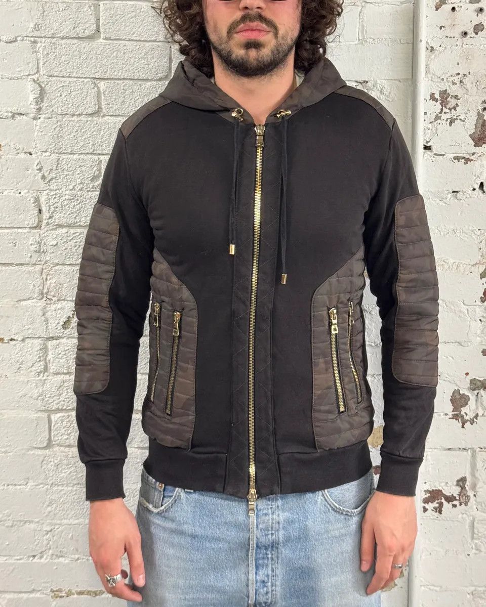 Balmain Balmain Black Cotton Quilted Biker Zip Hoodie Size US S / EU 44-46 / 1 - 2 Thumbnail