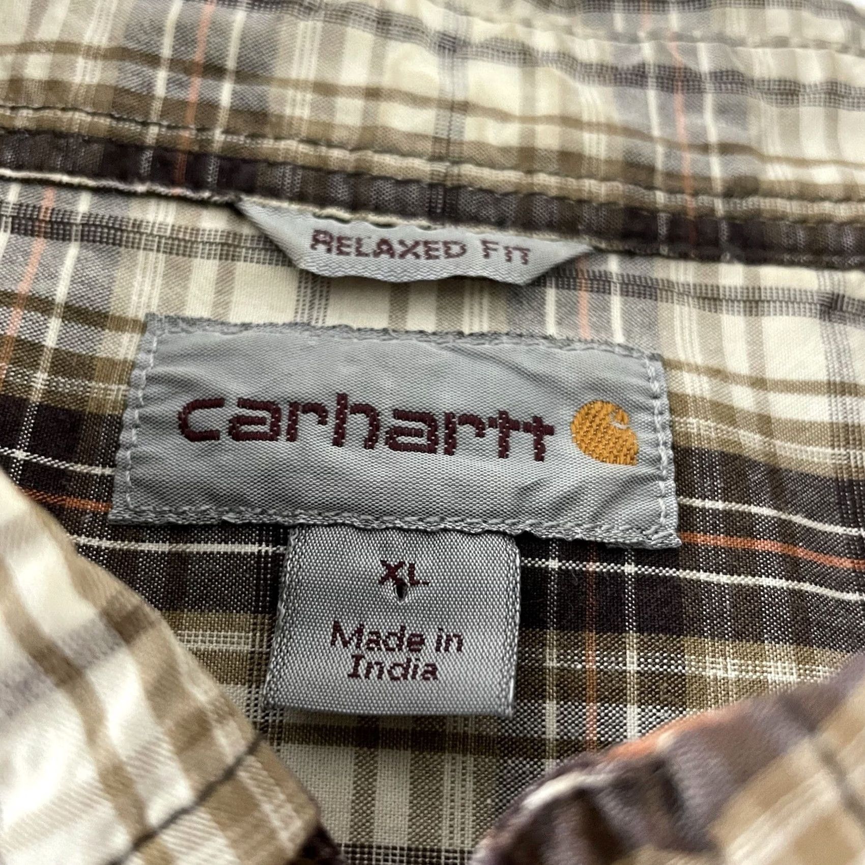 Carhartt Carhartt shirt Plaid Short Sleeve Button-Up Shirt Mens XL Brown Relaxed Fit Button-Front Pocketed Cotton Size US XL / EU 56 / 4 - 3 Thumbnail