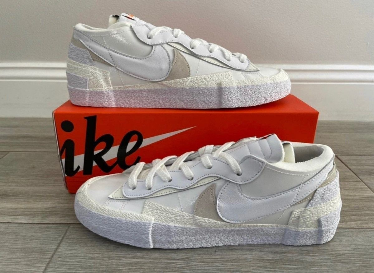 Nike × Sacai Sacai Nike Blazer Low White Patent Leather White Sail Sz 12 Size US 12 / EU 45 - 1 Thumbnail