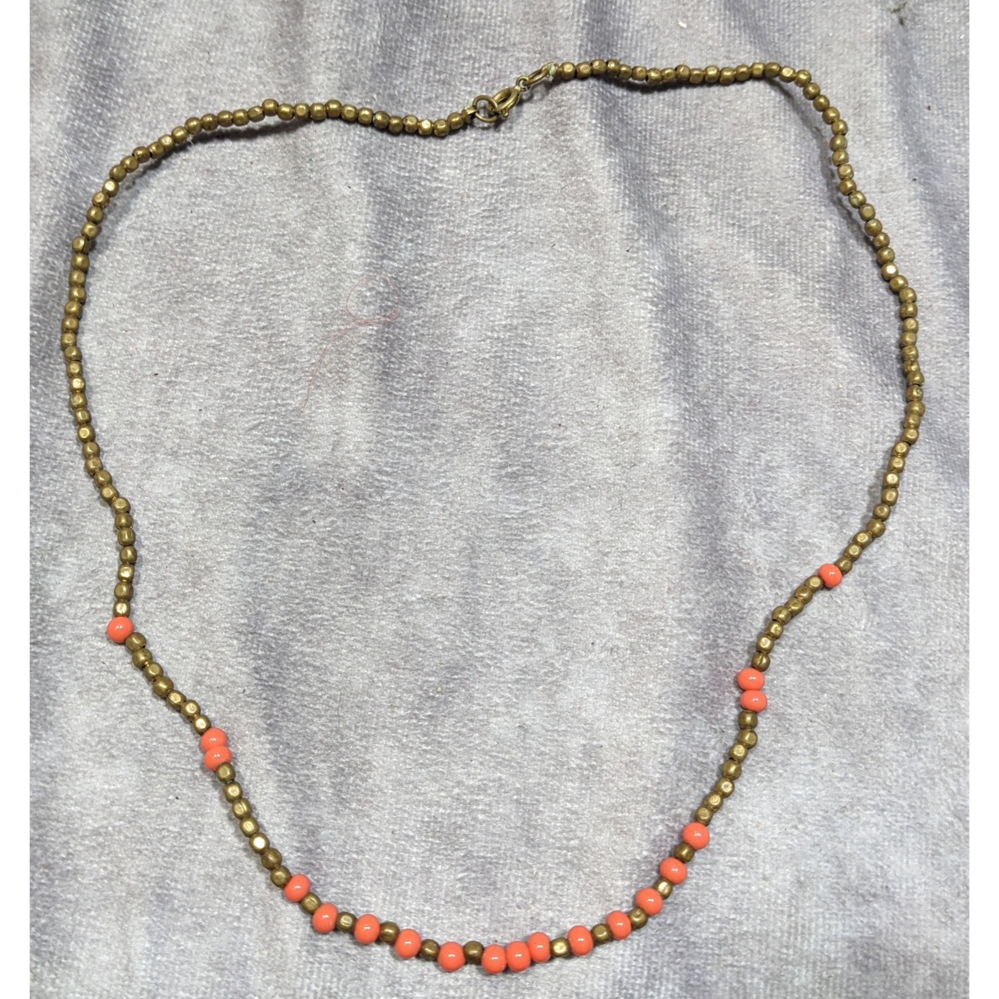 Other Vintage Brass And Coral Glass Beaded Necklace With Spring Cl Size ONE SIZE - 5 Thumbnail