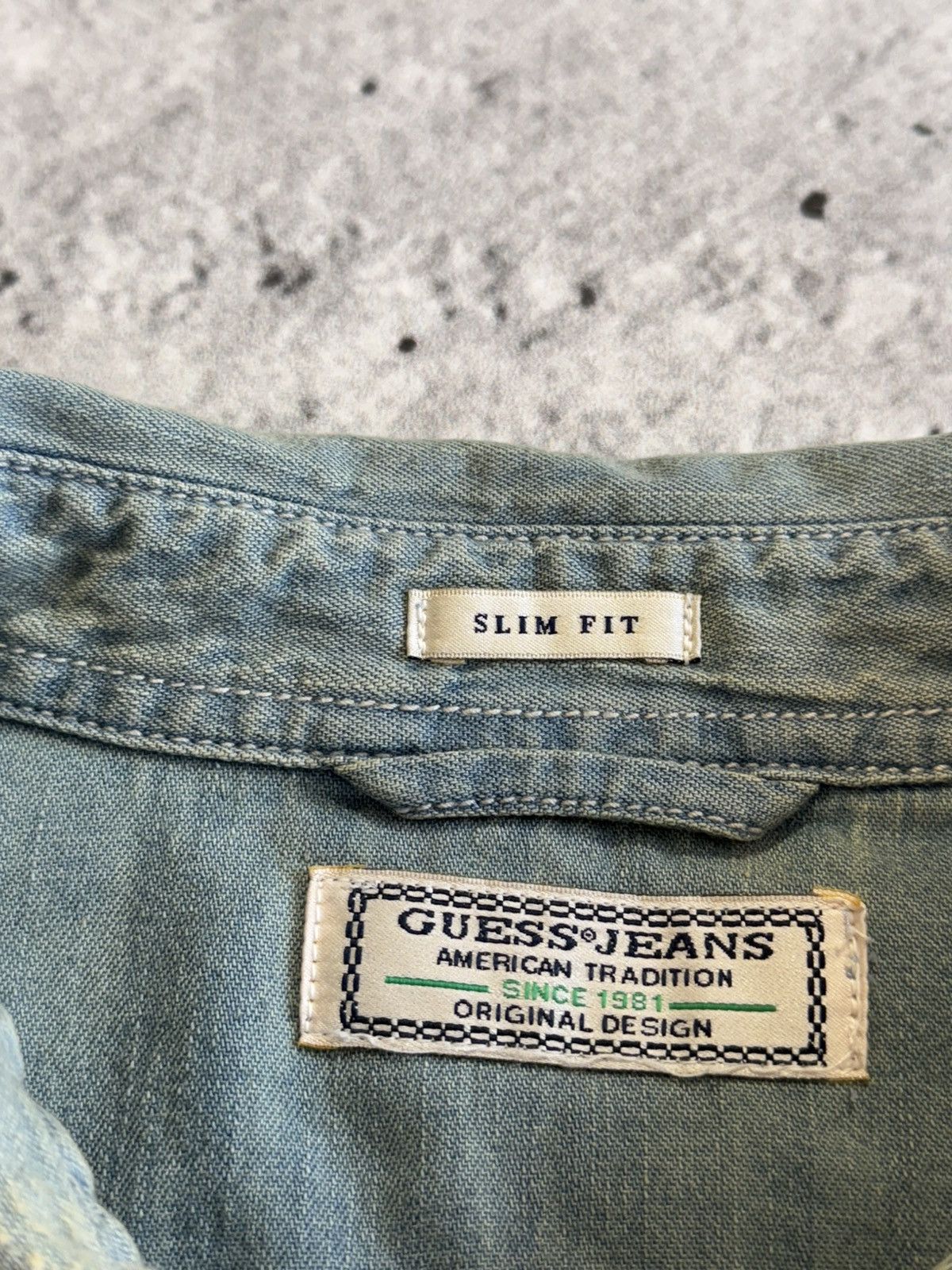 Guess × Vintage Guess denim shirt vintage 90s baby blue destroyed distressed Size US L / EU 52-54 / 3 - 8 Thumbnail