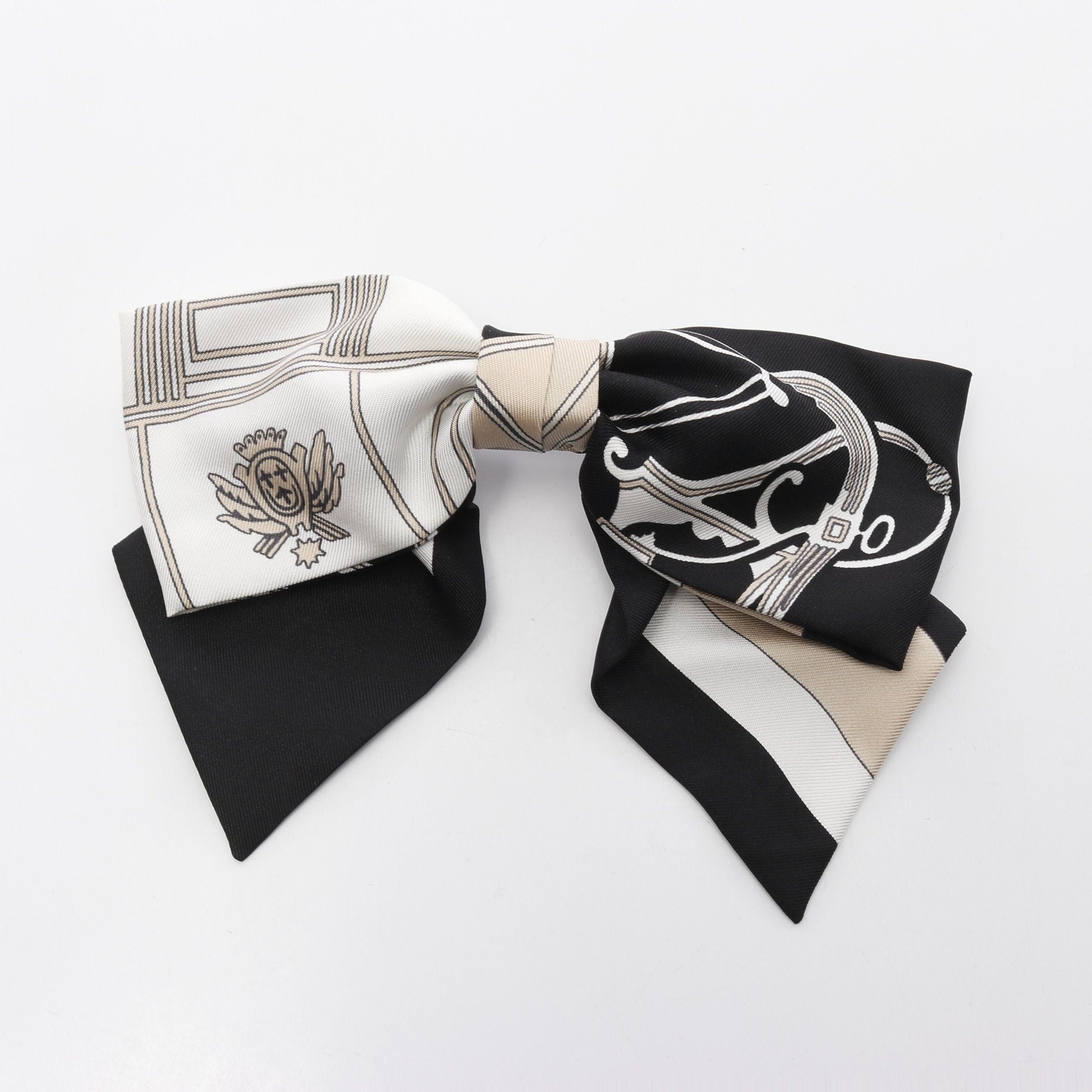 Hermes Hermes Grenelle Ex-Libris Exlibris Barretta Ribbon Silk Black White Beige Size ONE SIZE - 1 Thumbnail