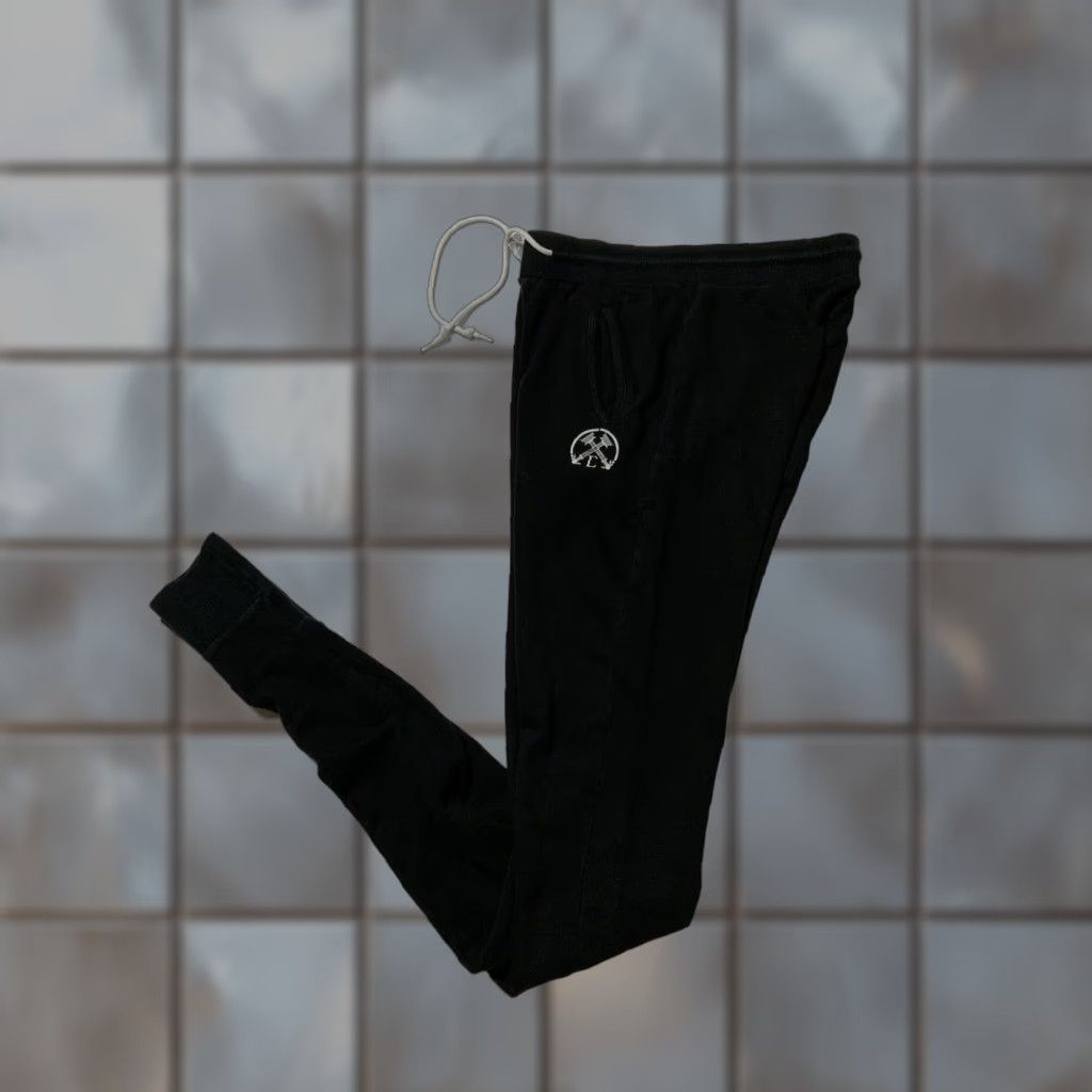 Vintage VINTAGE Civil Regime Black Embroidered Terry Fleece Slim Long Jogger Sweatpants Sz. M Size US 31 - 1 Thumbnail