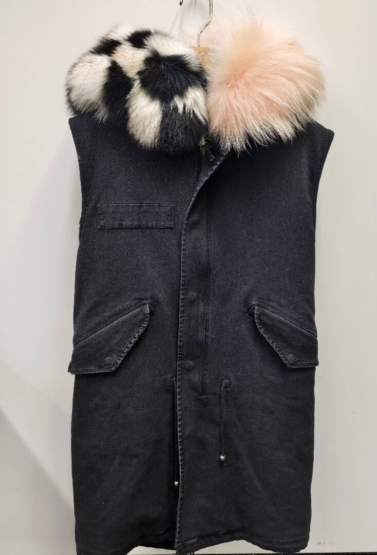 MR & MRS ITALY Hooded Denim Fur Vest Jacket Size XS / US 0-2 / IT 36-38 - 1 Thumbnail