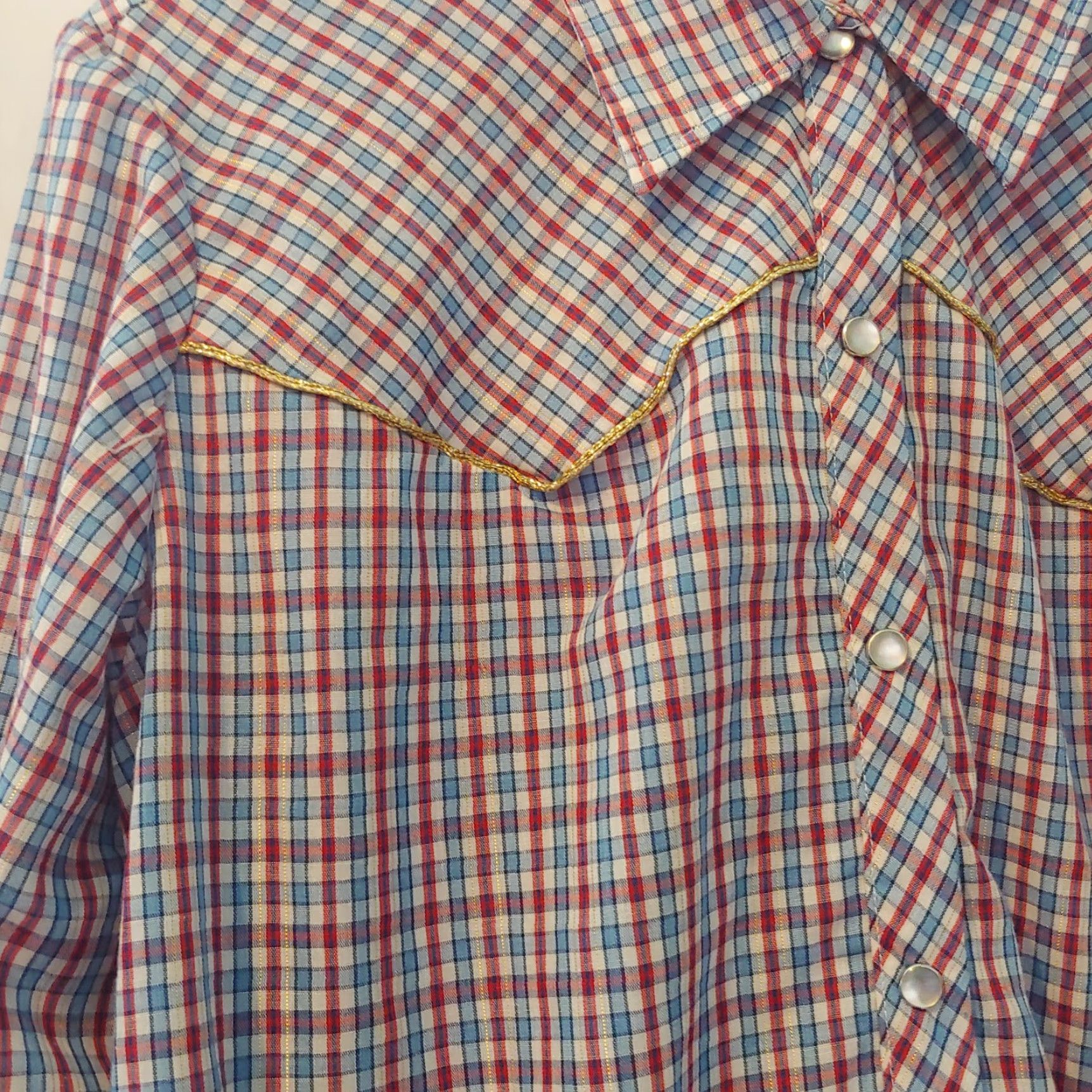 Vintage VINTAGE Land N Sea Shirt Women XL Pearl Snap Western Metallic Gold Piping Plaid Red/White/Blue/Gold Casual Women's Blouse Size XL / US 12-14 / IT 48-50 - 3 Thumbnail