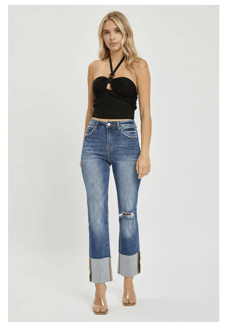 Other Risen High Rise Wide Cuffed Straight Denim Jeans - Sz 11/30 Size 30" / US 8 / IT 44 - 1 Thumbnail