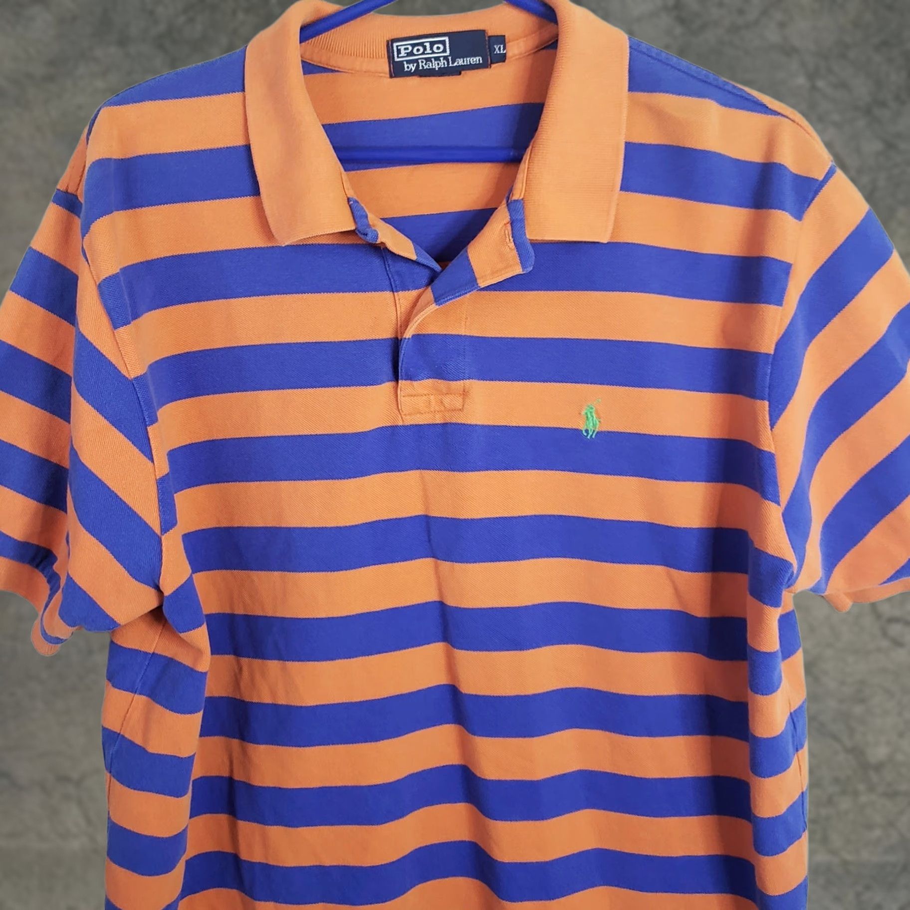 Ralph Lauren Polo Ralph Lauren Polo Golf Shirt XL Orange Blue Stripe Knit Cotton Short Sleeve Collared Button Logo Green Pony Mens Golf Classic Preppy Vintage No Size US XL / EU 56 / 4 - 1 Thumbnail