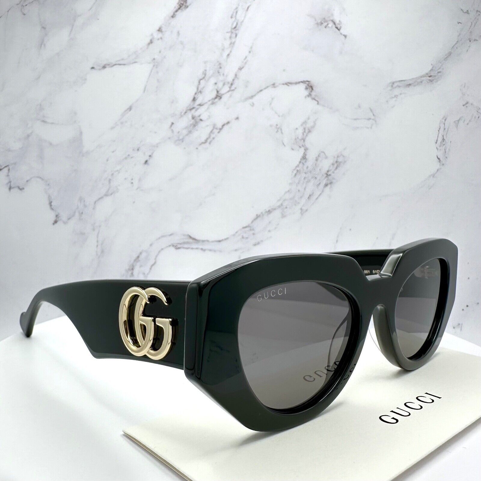 Gucci Sunglasses Black Cat Eye Gold Interlocking GG Logo