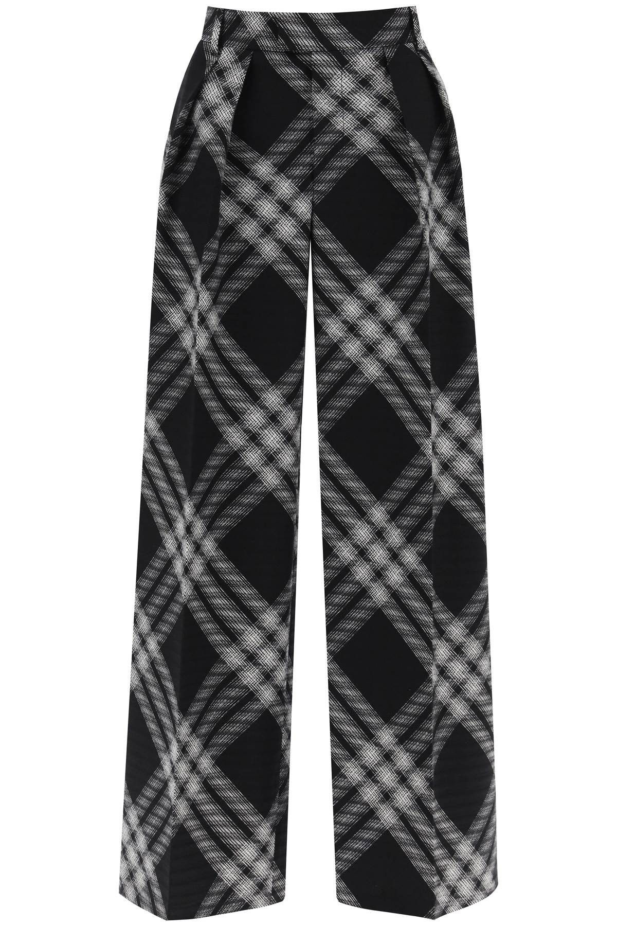 image of Burberry Double Pleated Checkered Palazzo Pants in Monochrome Ip Check, Women's (Size 26)