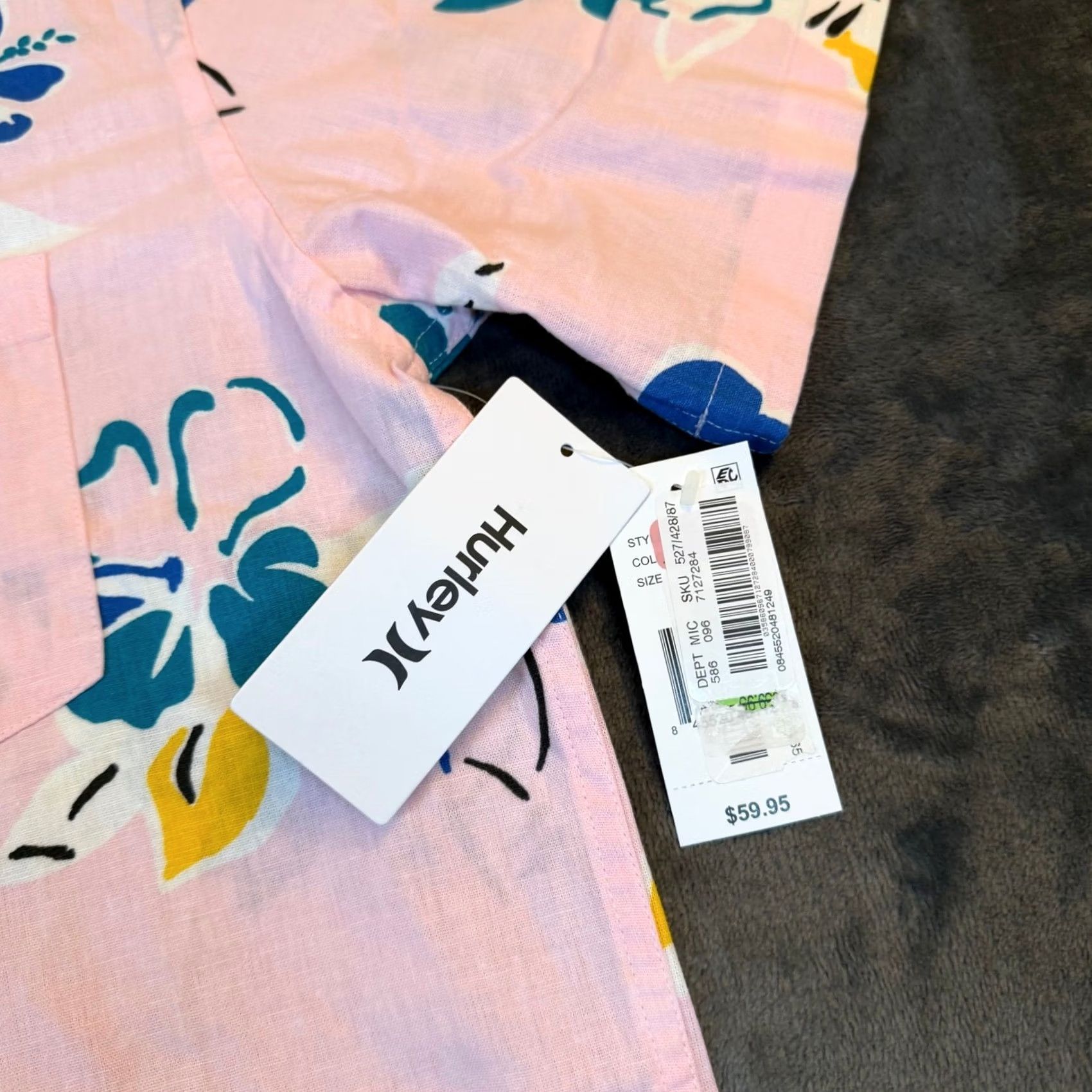 Hurley Hurley Button-Up Shirt Mens M Pink Floral Short Sleeve Linen NWT 90s? tropical beach aloha Pocket Size US M / EU 48-50 / 2 - 4 Thumbnail