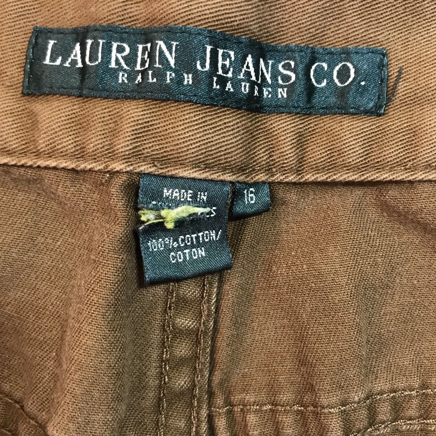 Ralph Lauren VINTAGE Ralph Lauren Jeans Chino Pants Women's Straight Leg 16 Khaki Brown Twill RRL Logo 32" Inseam - Casual Workwear Climate: Classic Designer Women Size 34" / US 12 / IT 48 - 4 Thumbnail