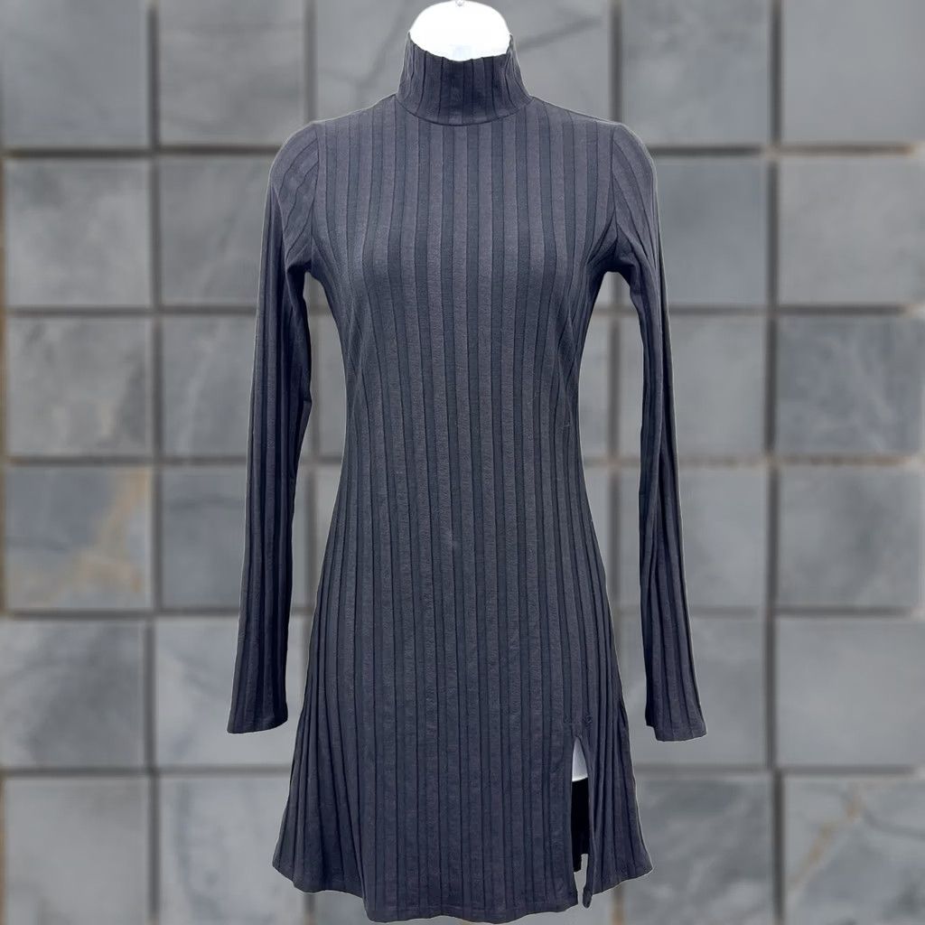 libra knit dress Reformation Reformation Women's S Black Mini Mock Neck Ribbed Sexy Crochet dress