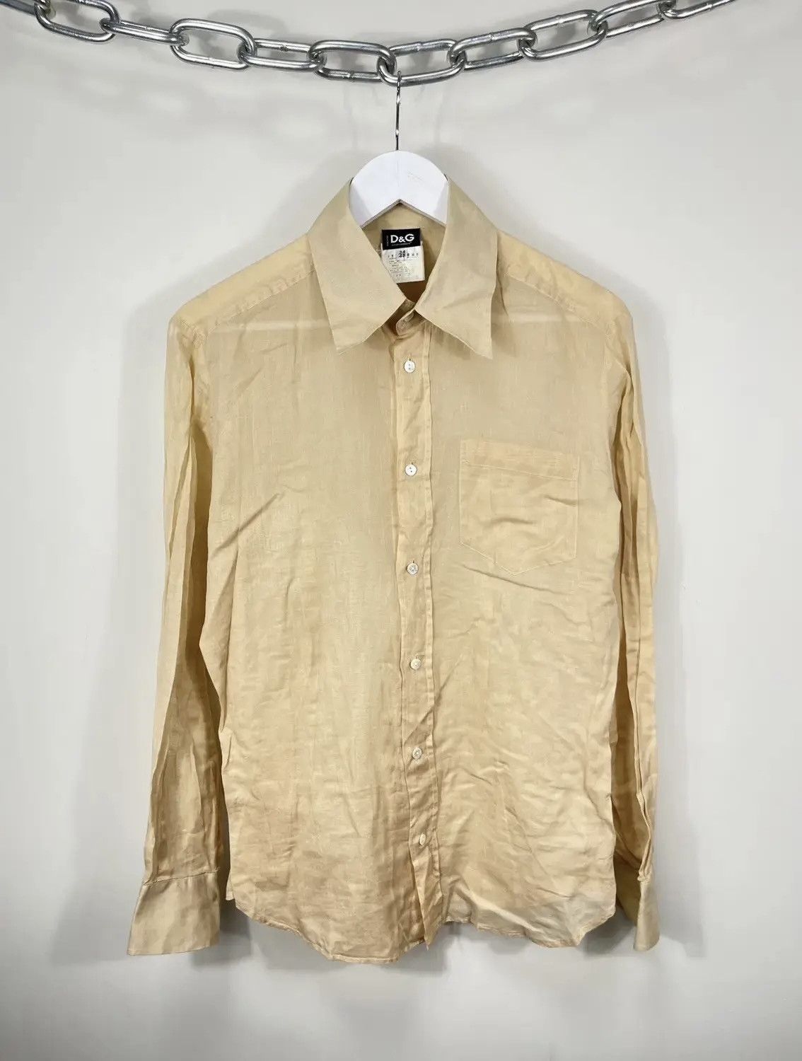 Dolce & Gabbana × Vintage Vintage Dolce & Gabanna Men's Yellow Luxury Button Up Shirt Size US M / EU 48-50 / 2 - 1 Thumbnail