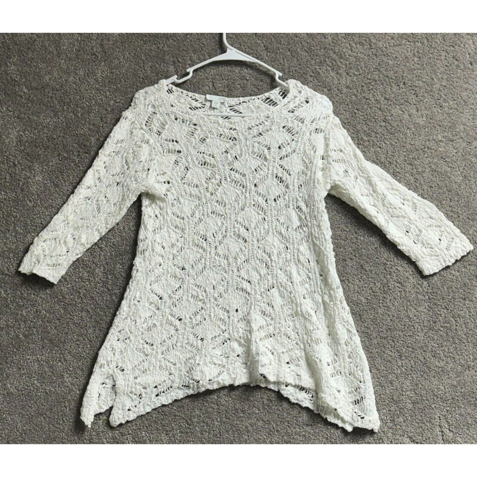 J. Jill J Jill Petite Small Crochet Open Knit Sweater Cottagecore Size S / US 4 / IT 40 - 1 Thumbnail