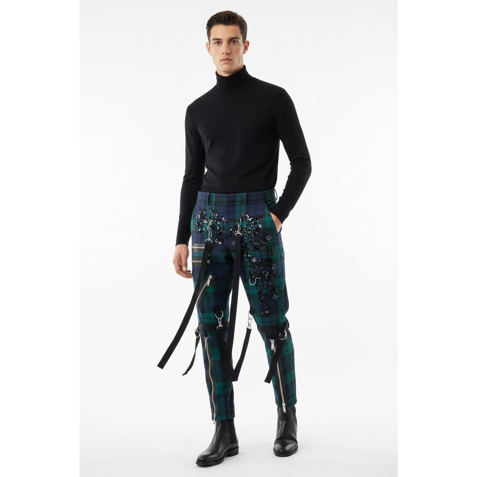 Dsquared2 Green Navy Black Blackwatch Plaid Wool Bondage Casual Pants Size US 38 / EU 54 - 2 Thumbnail