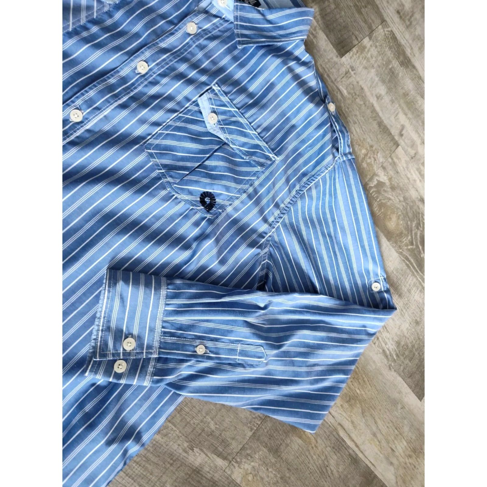 Akademiks Akademiks 4XL Shirt Button-Up Long Sleeve Striped Blue Size US XXL / EU 58 / 5 - 4 Thumbnail