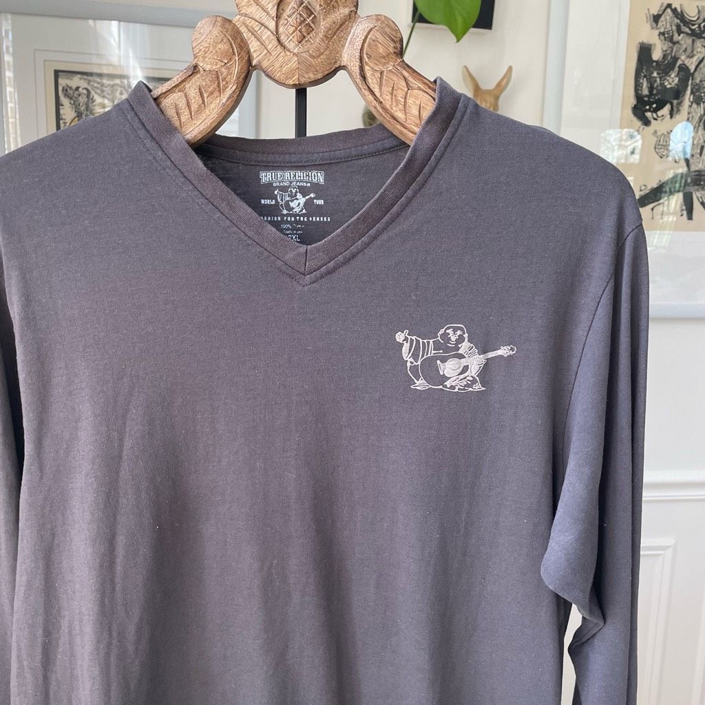 True Religion True Religion Grey Slim Fit Buddy Logo Vneck Long Sleeve Tsh Size US XXL / EU 58 / 5 - 2 Thumbnail
