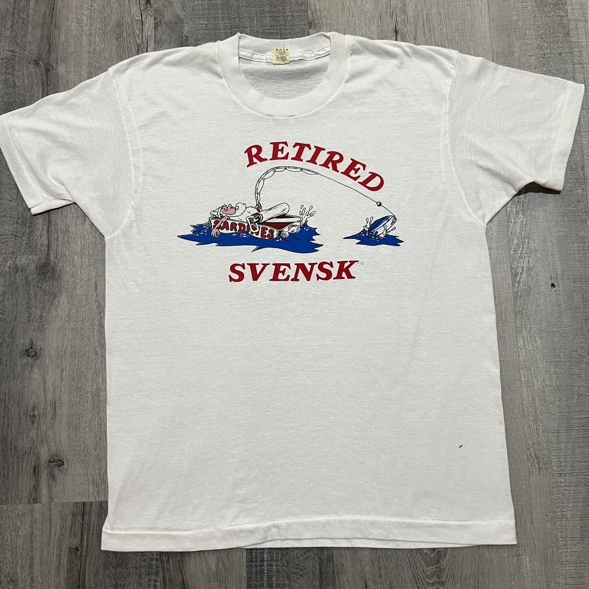 Vintage VTG Retired Svensk 1980s White Swedish Fishing Fisherman Tee Size US L / EU 52-54 / 3 - 1 Thumbnail