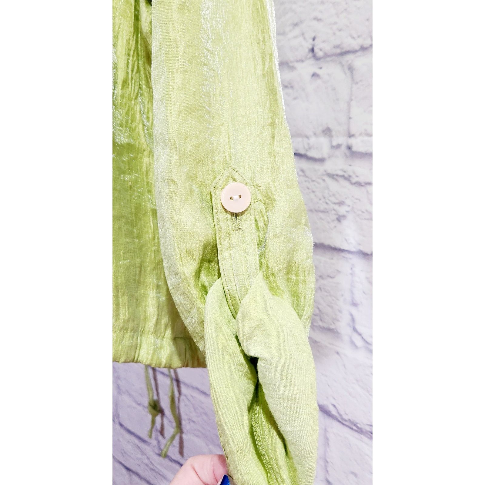 Other Linear Lime Green Shiny Material Button Up Blazer PL Soft Size L / US 10 / IT 46 - 2 Thumbnail