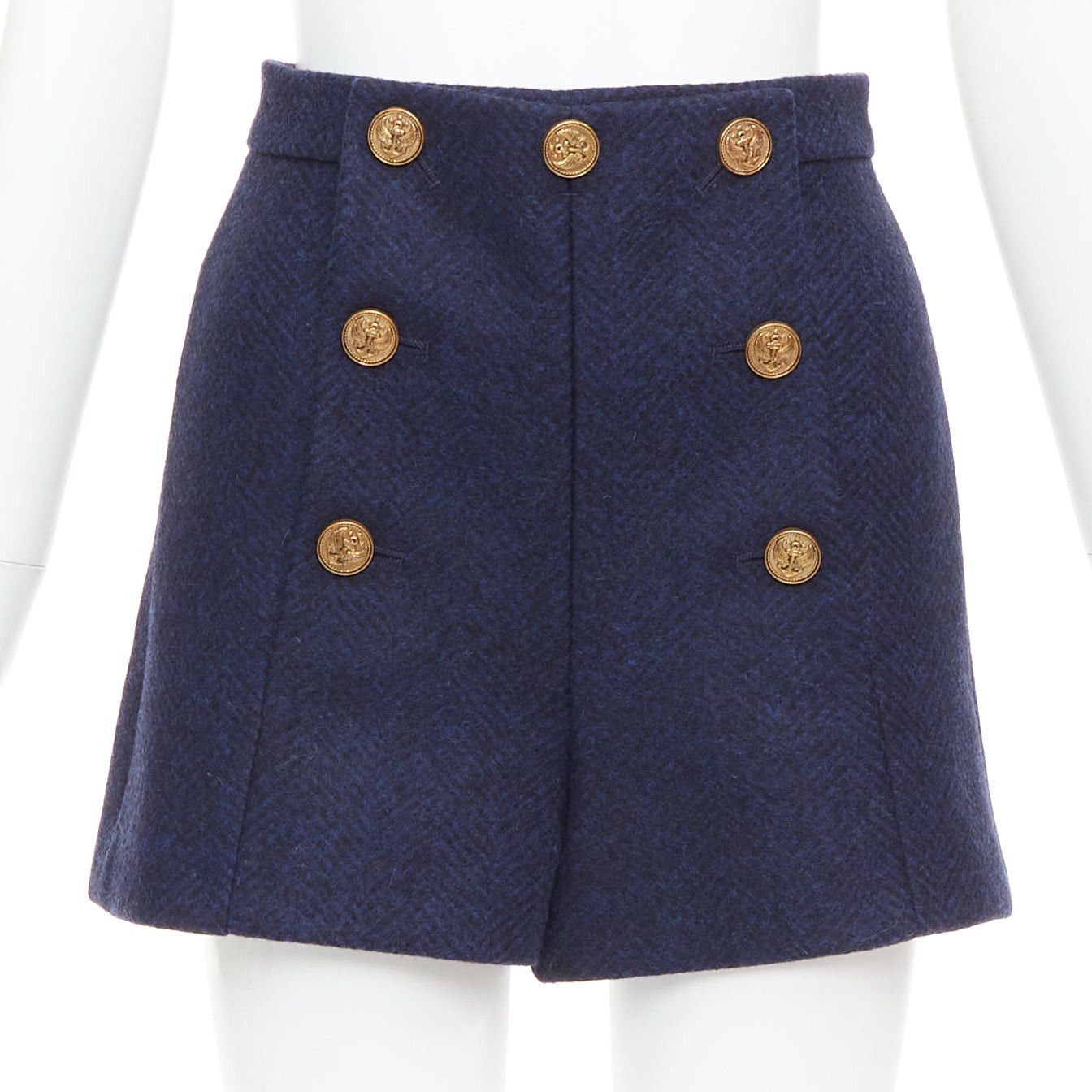 RED Valentino RED VALENTINO navy virgin wool nautical gold button high waist shorts IT36 XXS Size 25" / US 0 / IT 36 - 1 Thumbnail