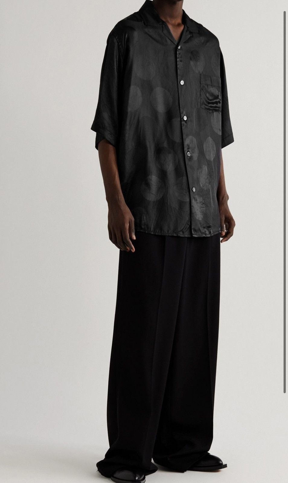 Acne Studios Oversized Convertible-Collar Satin-Jacquard Shirt - Black Size US M / EU 48-50 / 2 - 2 Thumbnail