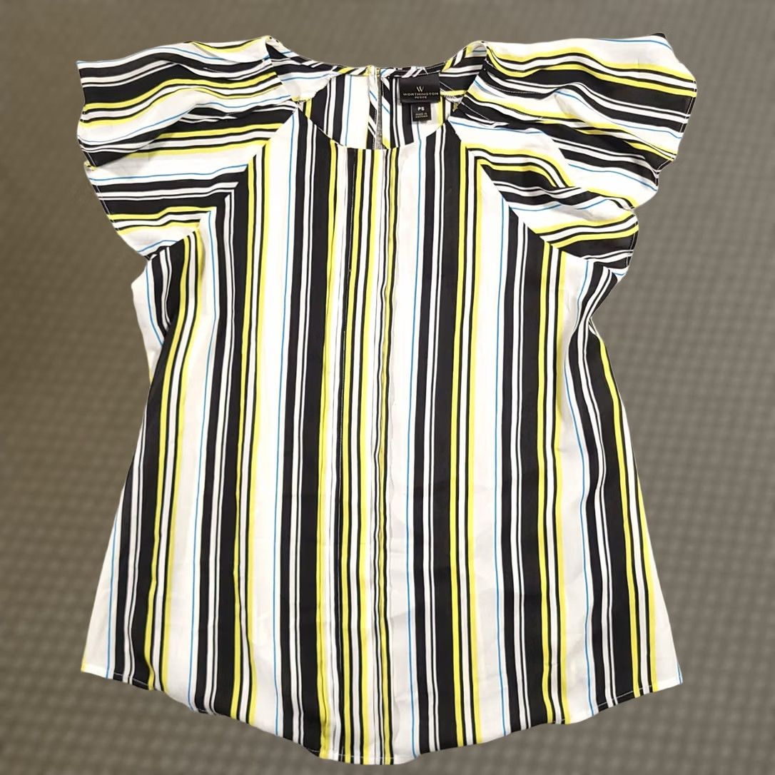 Worthington Worthington Women's PS Petite Blouse Short Sleeved Vertical Stripe Multicolor Shirt Size S / US 4 / IT 40 - 1 Thumbnail
