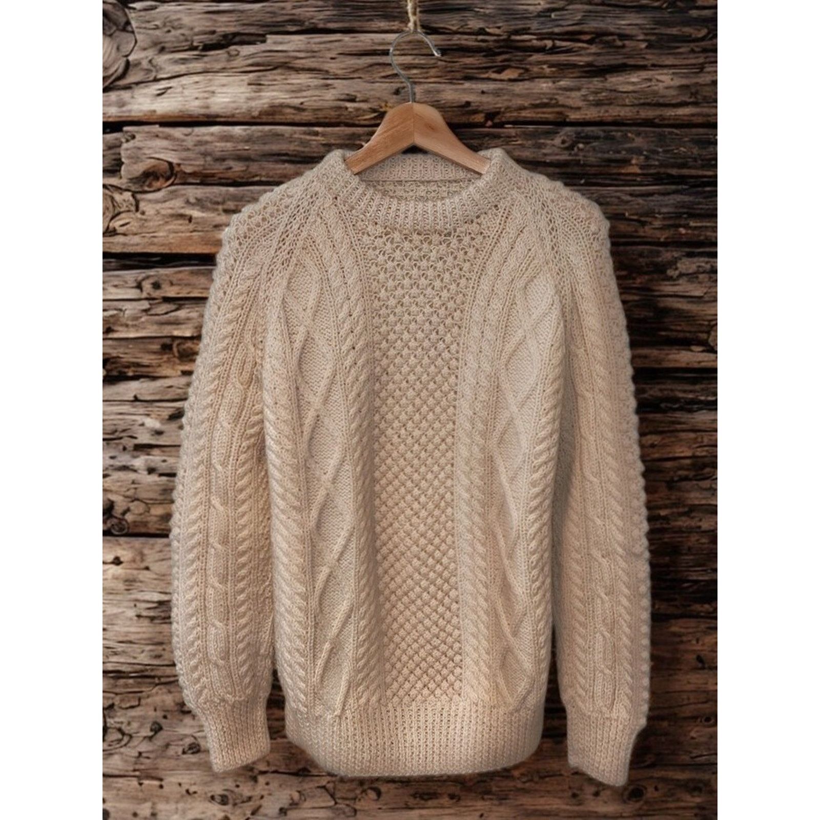 Other Aran Irish Wool Sweater L Fisherman Cable Knit Chunky Cream Size US L / EU 52-54 / 3 - 5 Thumbnail