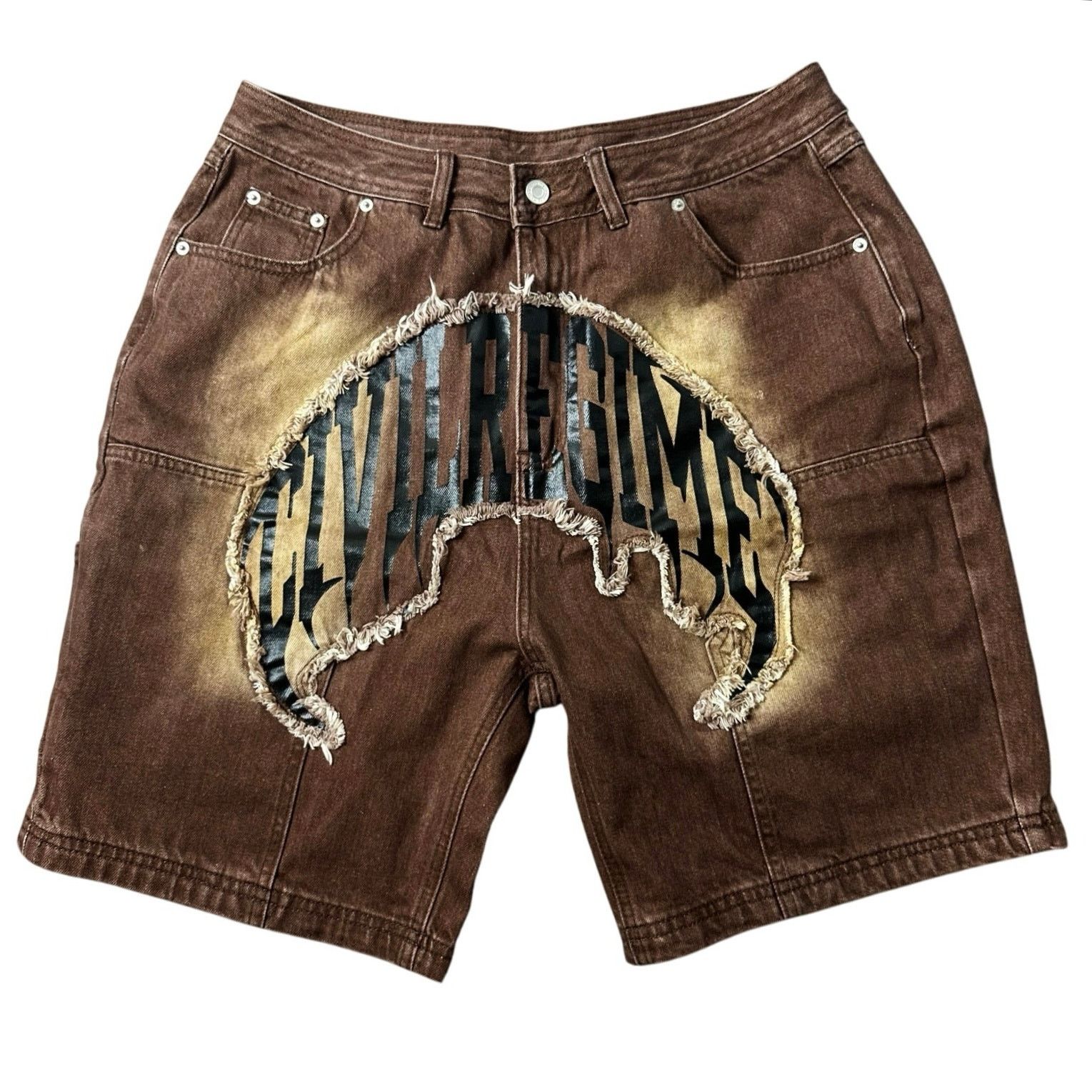 Civil Regime NWT RARE Brown Denim Shorts Logo Spellout