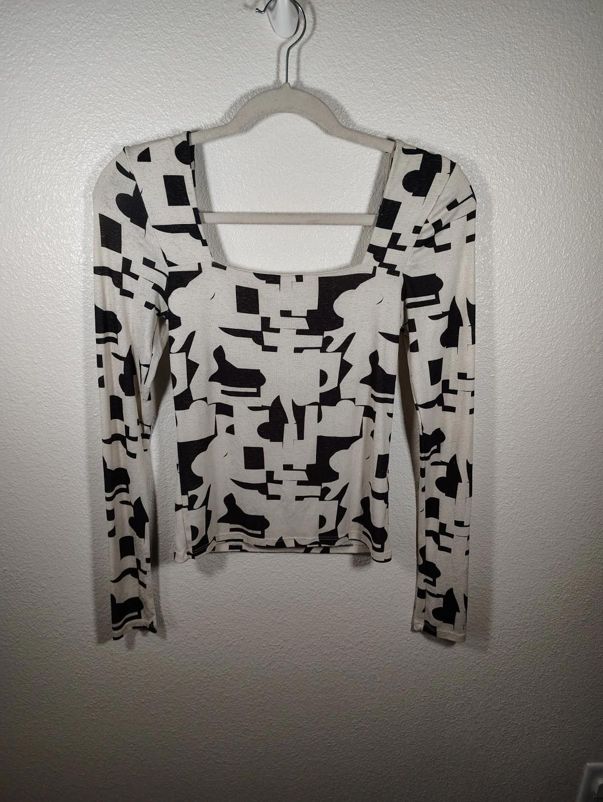 Topshop TOPSHOP Geo Print Square Neck Top In Black Size S Grunge Size S / US 4 / IT 40 - 2 Thumbnail