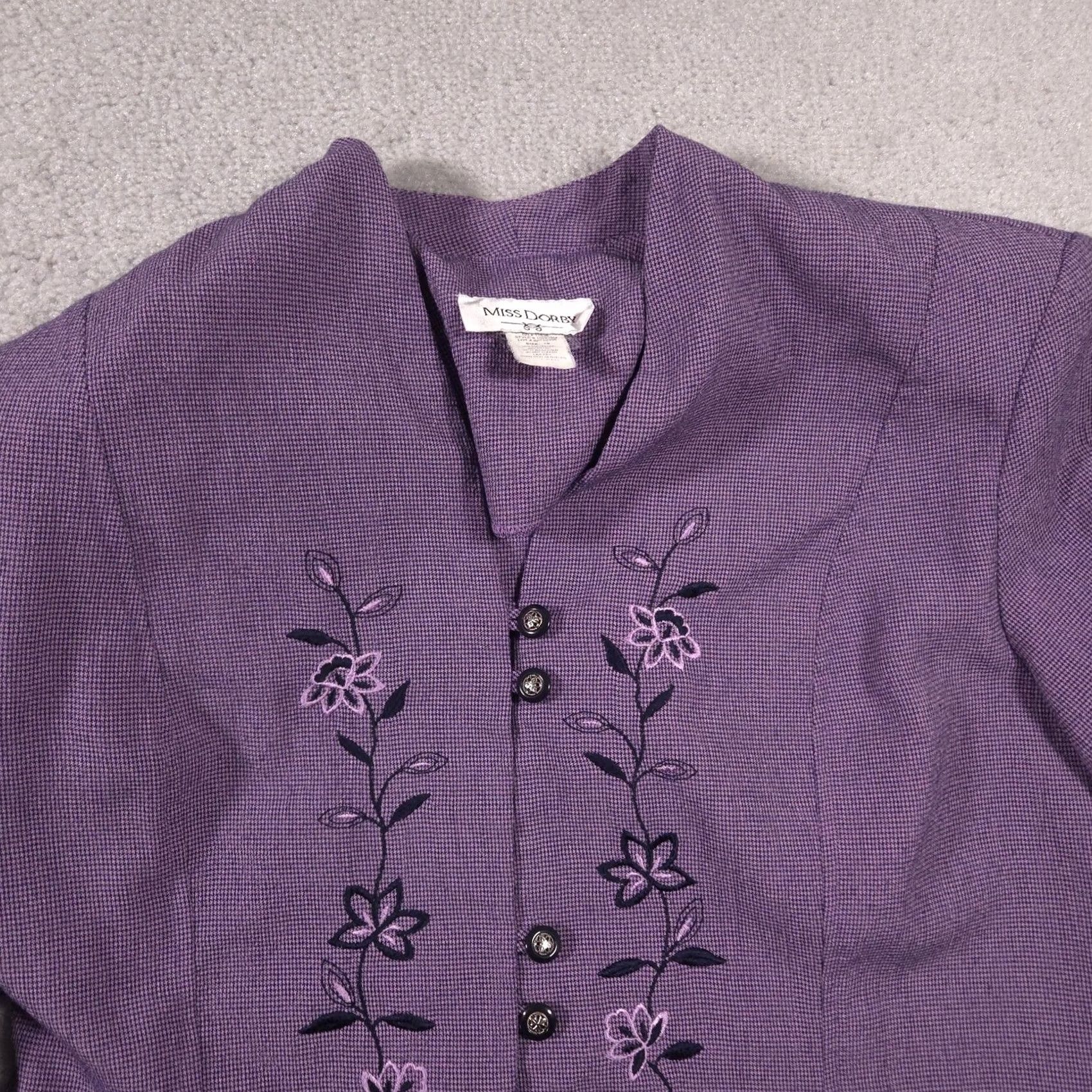 Vintage VINTAGE Miss Dorby Jacket Womens 18 Purple Floral Embroidered Button Front Dressy Top Size XXL / US 16-18 / IT 52-54 - 3 Thumbnail