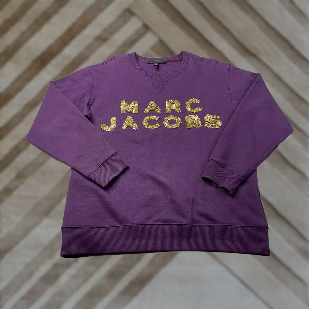 Marc Jacobs VINTAGE Marc Jacobs Purple Embellished Logo Sweatshirt Sequin Graphic Womens Size S Size S / US 4 / IT 40 - 1 Thumbnail
