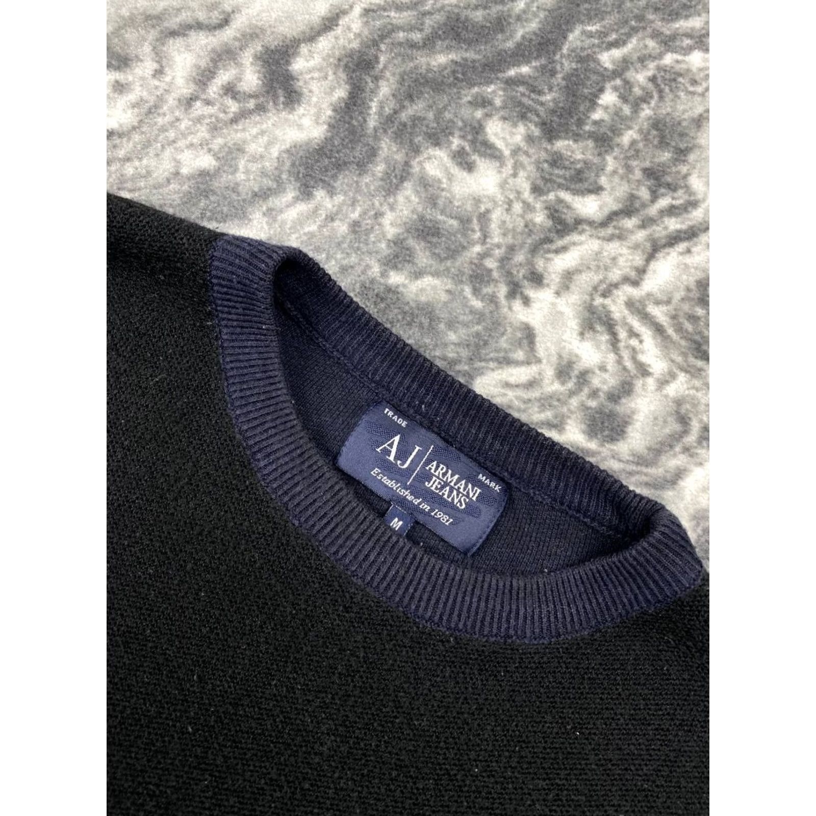 Vintage Armani Jeans Mens Sweater Pullover Knit Logo Black M Size US M / EU 48-50 / 2 - 7 Thumbnail