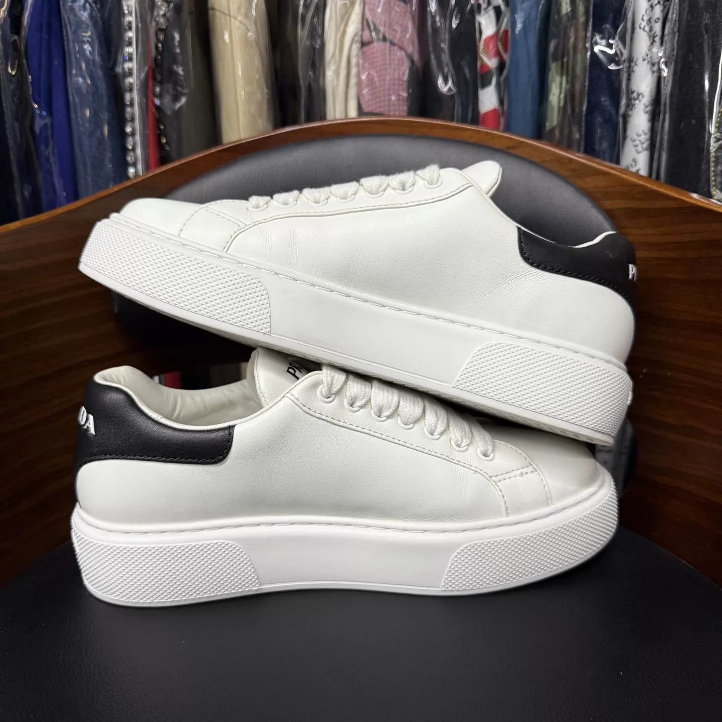 Prada Prada White Platform Sneakers Black Toe US 6.5 New Worn Once Size US 6.5 / IT 36.5 - 7 Thumbnail