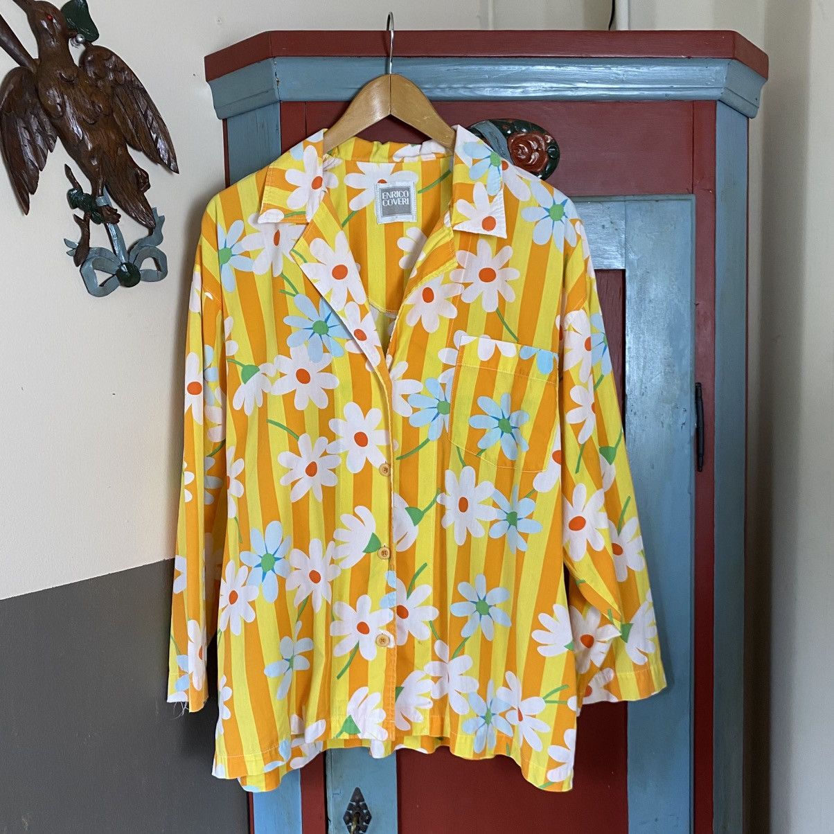 Enrico Coveri Enrico Coveri Yellow Daisy Stripe Pajama Shirt Size L / US 10 / IT 46 - 1 Thumbnail