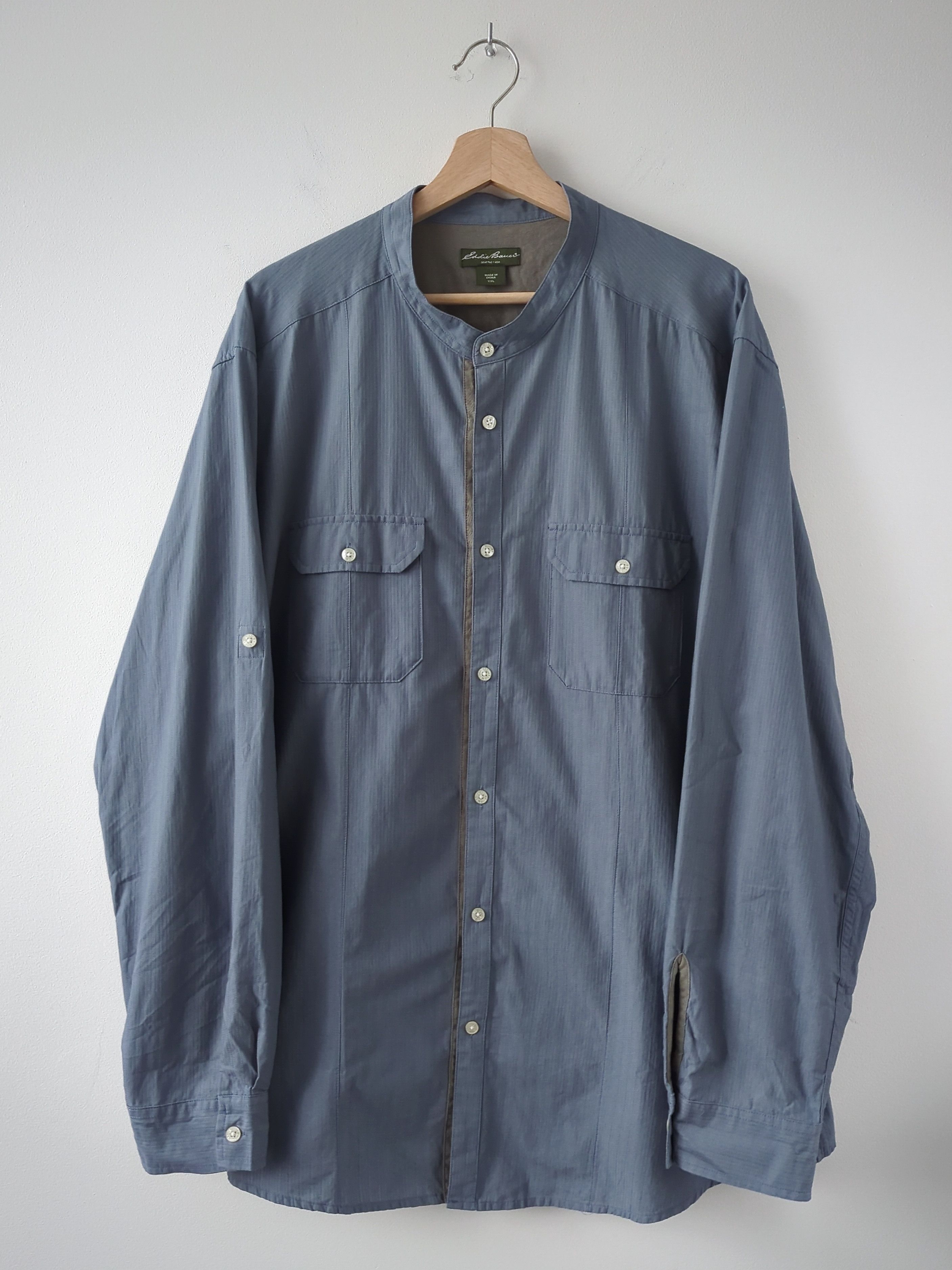 Eddie Bauer Eddie Bauer Textured Cotton Mandarin Collar Shirt Blue Size US XXL / EU 58 / 5 - 1 Thumbnail