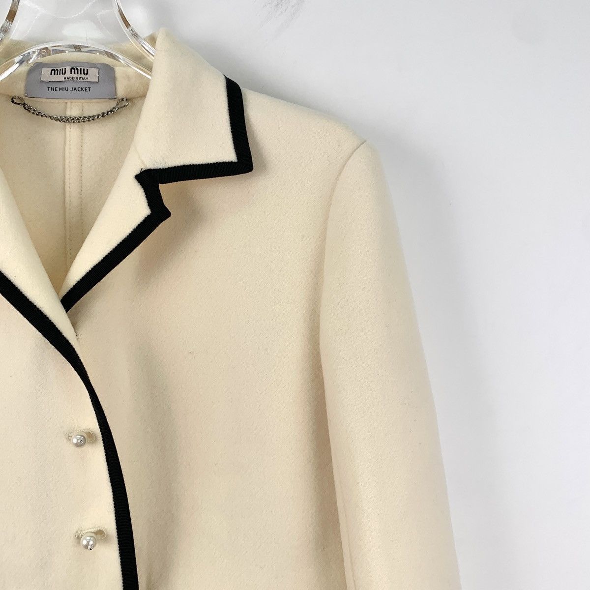 Miu Miu MiuMiu Beige Wool Lapel Single Breasted Chambray Jacket Size XS / US 0-2 / IT 36-38 - 3 Thumbnail
