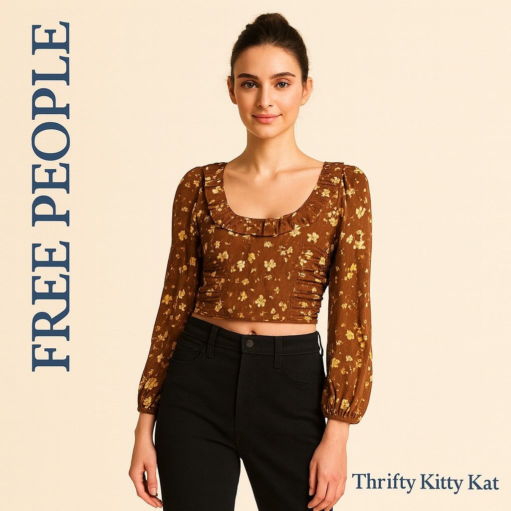 Free People Free People Another Life Floral Ruched Puff Sleeve Crop Top Size S / US 4 / IT 40 - 1 Thumbnail