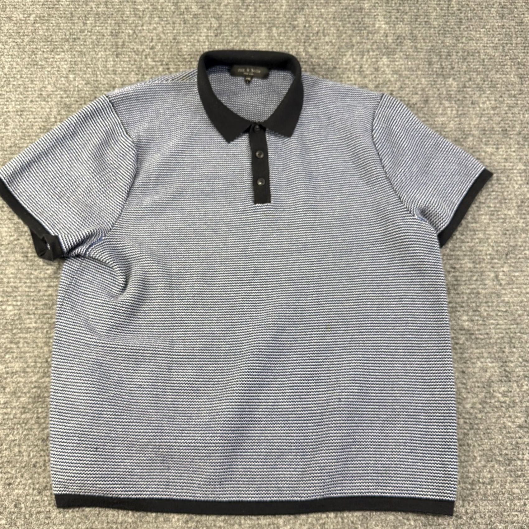 Rag & Bone rag & bone Shirt Mens 2XL Blue Polo Black Knit Stripe Heavyweight Stretch Size US XXL / EU 58 / 5 - 2 Thumbnail